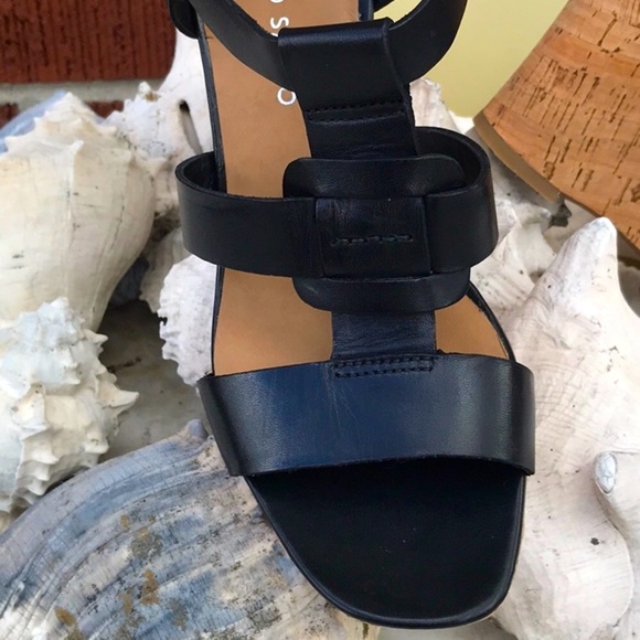 NWT In Original Box Franco Sarto Cera Blk Leather Cork Wedge Sandals Size 7.5 M - Picture 13 of 15